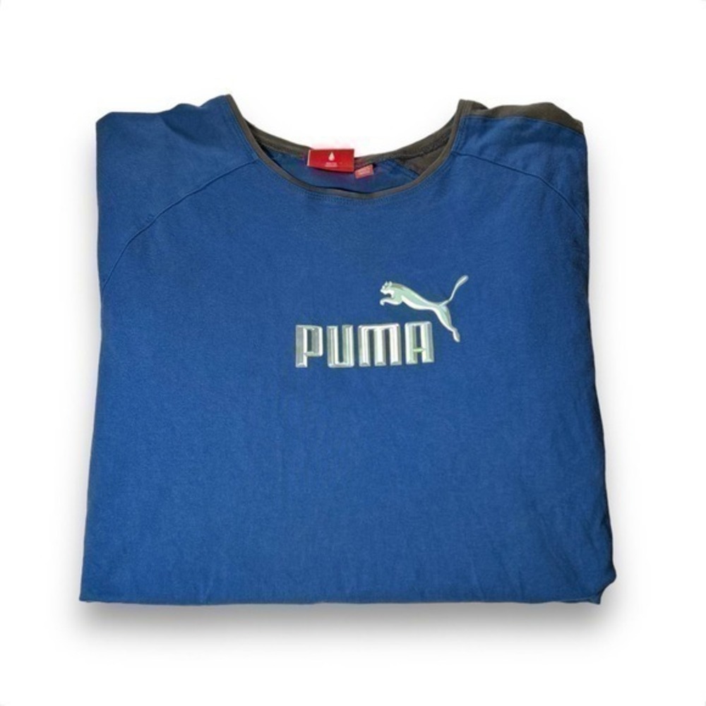 Puma Blue and Gray Shoulder Stripe Graphic Tshirt Size XL - "Gail"